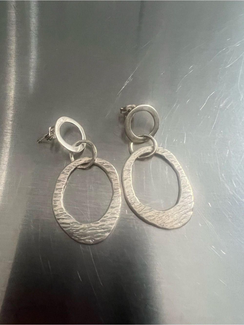 Silpada Sterling Silver Textured Dangle Hoop Earrings - Silver